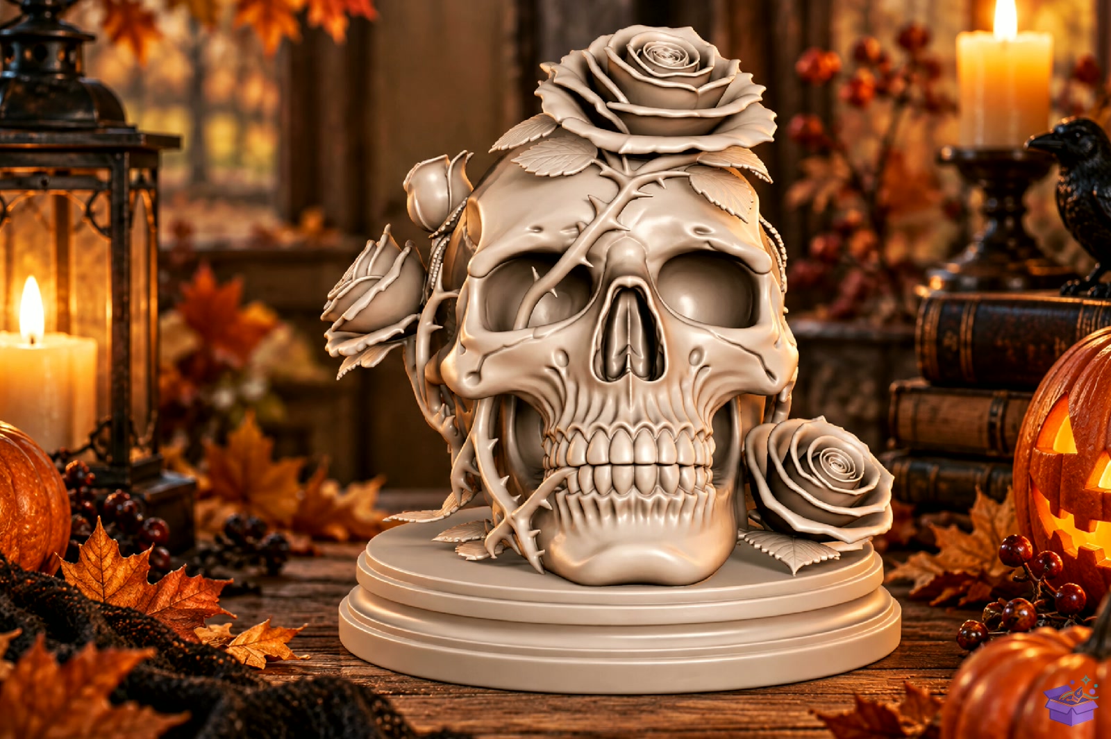 Gothic Floral Rose Skull Sculpture STL - 3D Baskı ve Model Dosyası (STL, OBJ, 3MF) - detaylı önizleme 2