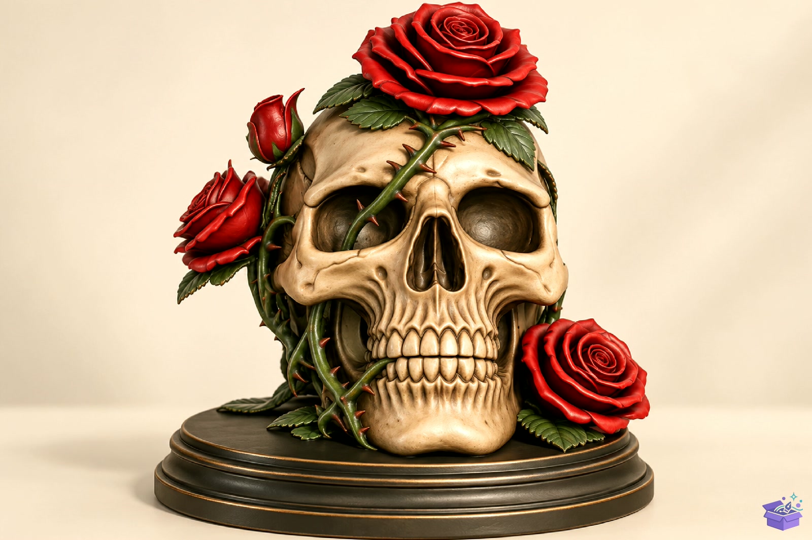 Gothic Floral Rose Skull Sculpture STL - 3D Baskı ve Model Dosyası (STL, OBJ, 3MF) - detaylı önizleme 3