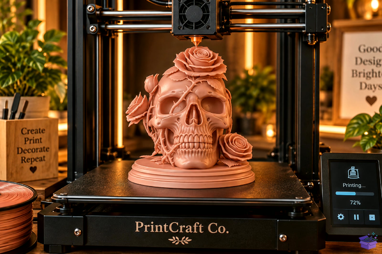 Gothic Floral Rose Skull Sculpture STL - 3D Baskı ve Model Dosyası (STL, OBJ, 3MF) - detaylı önizleme 4