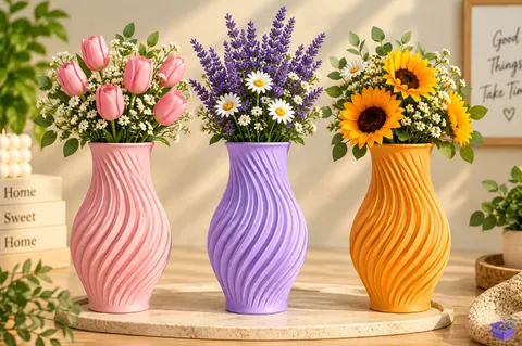 Twisted Ribbed Çiçek Vazo Tasarımı STL - 3D Baskı ve Model Dosyası (STL, OBJ, 3MF) - 3D Baskı  İndir (STL, OBJ, 3MF)