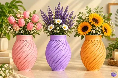 Spiral Ribbed Çiçek Vazo Tasarımı STL - 3D Baskı ve Model Dosyası (STL, OBJ, 3MF) - 3D Baskı  İndir (STL, OBJ, 3MF)