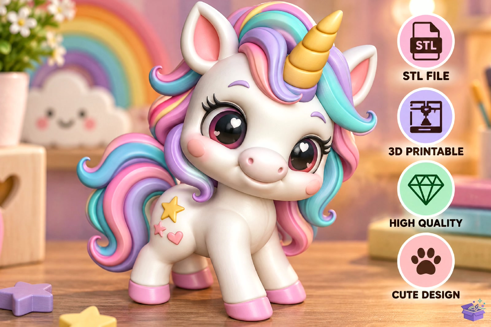 Cute Unicorn STL - 3D Baskı ve Model Dosyası (STL, OBJ, 3MF) - detaylı önizleme 4