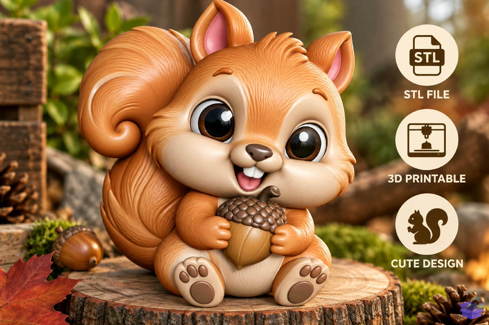 Cute Squirrel Acorn Figurine STL - 3D Baskı ve Model Dosyası (STL, OBJ, 3MF) - detaylı önizleme 4
