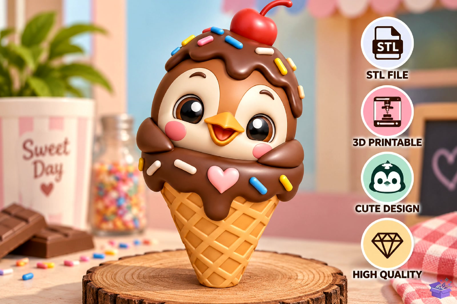 Cute Penguin Ice Cream STL - 3D Baskı ve Model Dosyası (STL, OBJ, 3MF) - detaylı önizleme 4