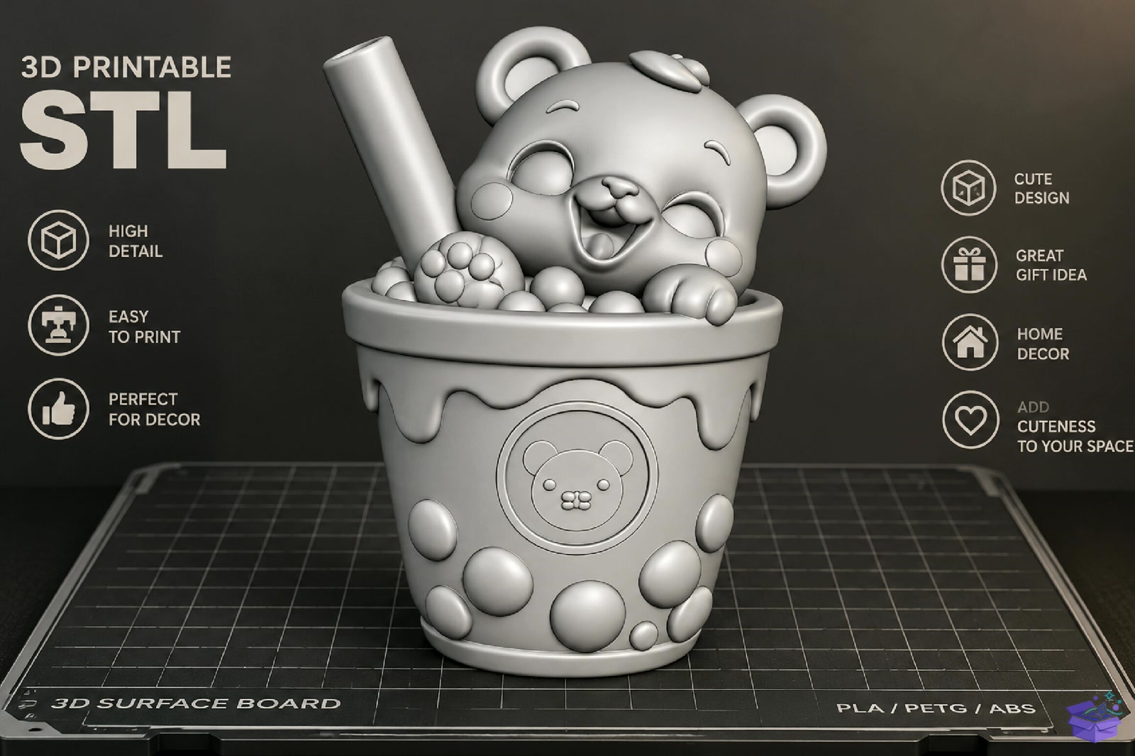 Kawaii Cute Bear Desk Decor STL - 3D Baskı ve Model Dosyası (STL, OBJ, 3MF) - detaylı önizleme 2
