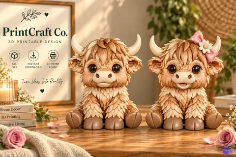 Cute Highland Cow Figurines STL - 3D Baskı ve Model Dosyası (STL, OBJ, 3MF) - 3D Baskı  İndir (STL, OBJ, 3MF)
