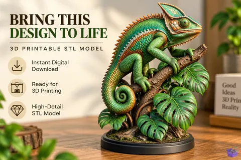 Chameleon On Branch STL Model - 3D Baskı ve Model Dosyası (STL, OBJ, 3MF) - 3D Baskı  İndir (STL, OBJ, 3MF)