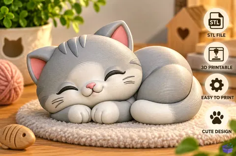 Cute Sleeping Kedi 3D Baskı STL - 3D Baskı ve Model Dosyası (STL, OBJ, 3MF) - 3D Baskı  İndir (STL, OBJ, 3MF)