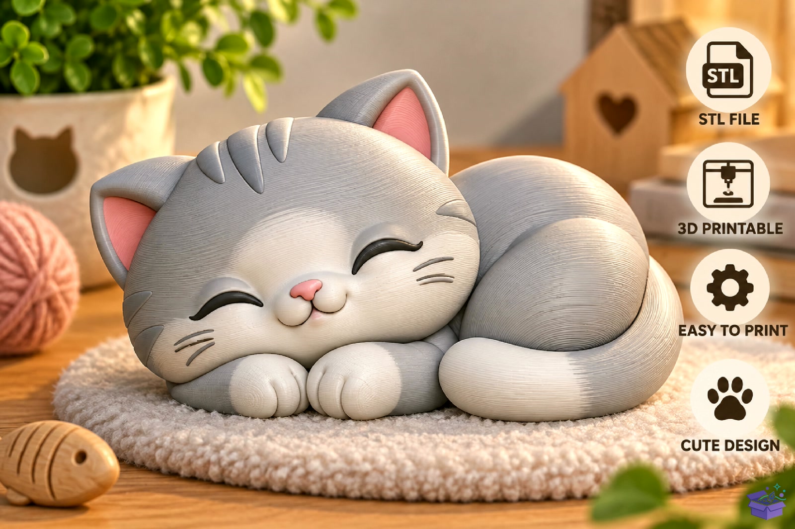 Cute Sleeping Kedi 3D Baskı STL - 3D Baskı ve Model Dosyası (STL, OBJ, 3MF) - detaylı önizleme 4