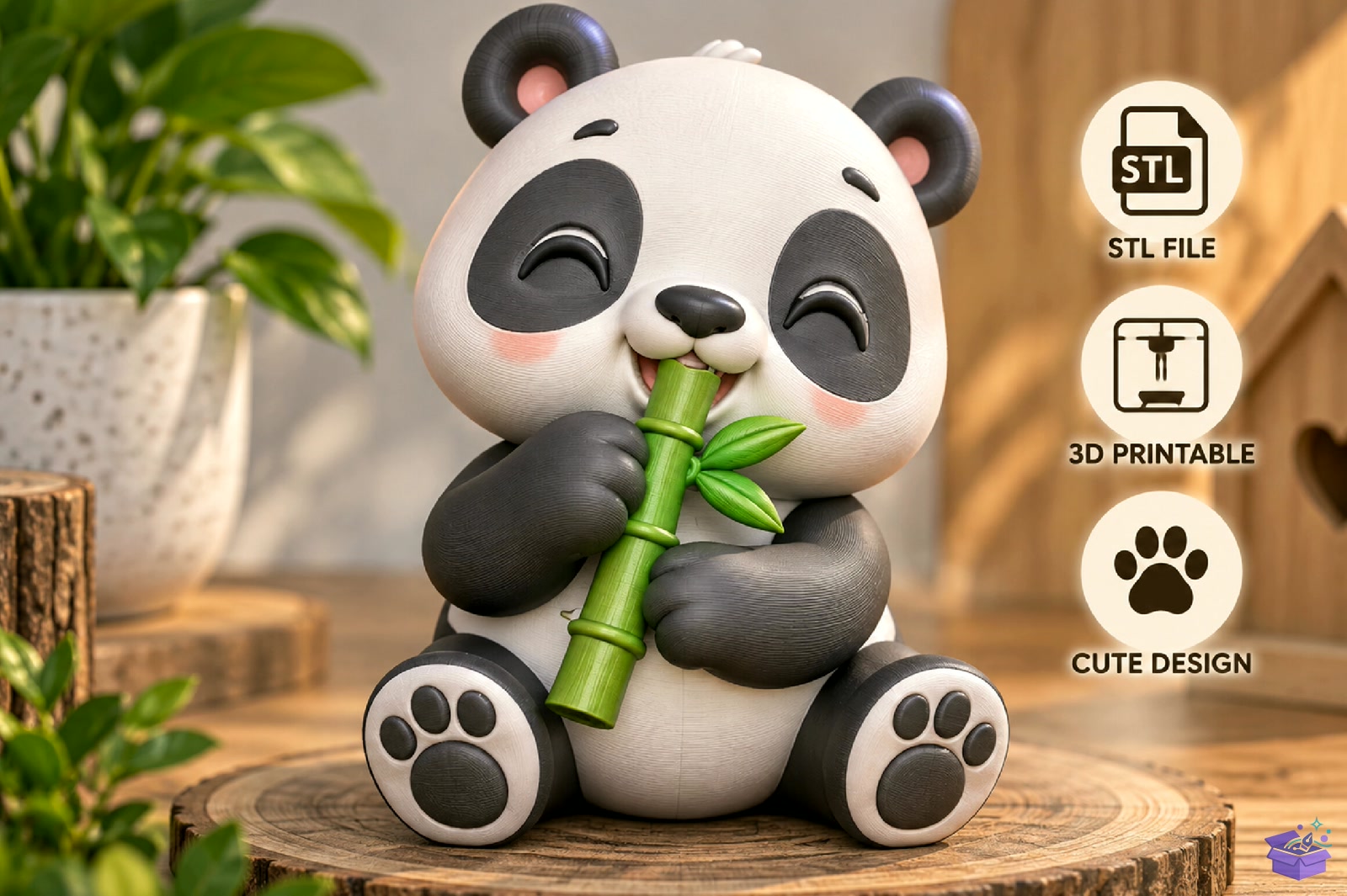 Cute Panda Bamboo Figurine STL - 3D Baskı ve Model Dosyası (STL, OBJ, 3MF) - detaylı önizleme 4