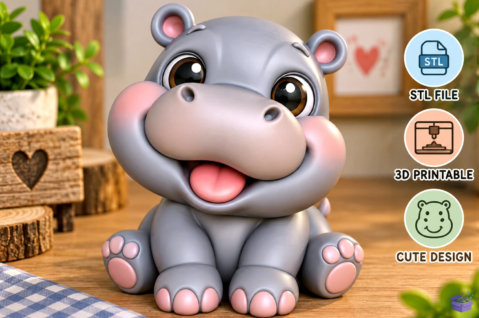 Cute Hippo 3D Baskı STL - 3D Baskı ve Model Dosyası (STL, OBJ, 3MF) - detaylı önizleme 4