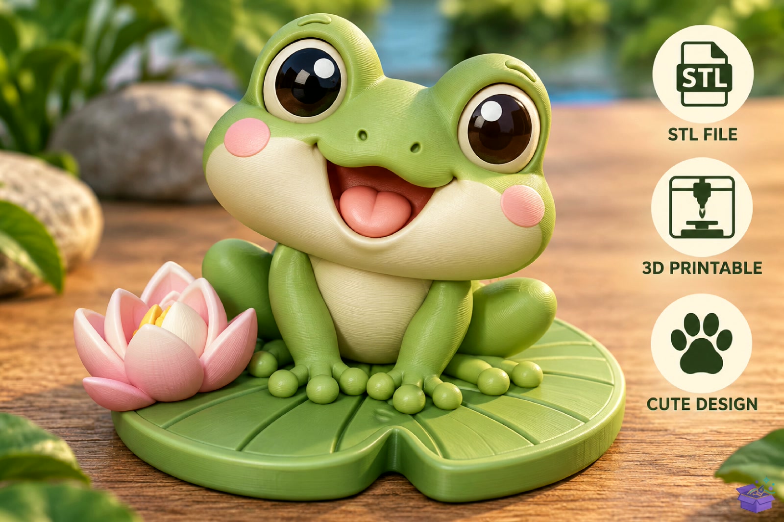 Cute Frog Lily Pad Figurine STL - 3D Baskı ve Model Dosyası (STL, OBJ, 3MF) - detaylı önizleme 4