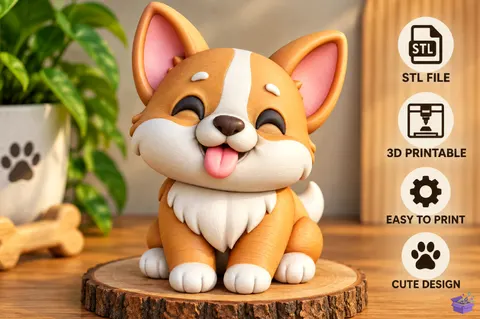 Cute Corgi Puppy Model STL - 3D Baskı ve Model Dosyası (STL, OBJ, 3MF) - 3D Baskı  İndir (STL, OBJ, 3MF)