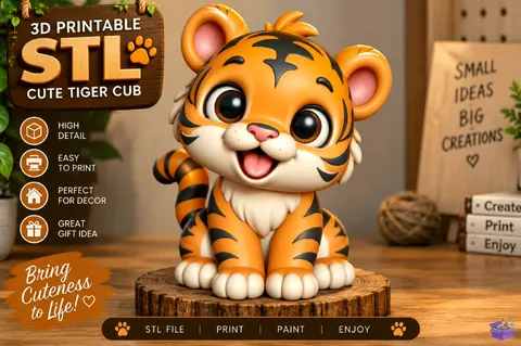 Tiger Cub STL - 3D Baskı ve Model Dosyası (STL, OBJ, 3MF) - 3D Baskı  İndir (STL, OBJ, 3MF)