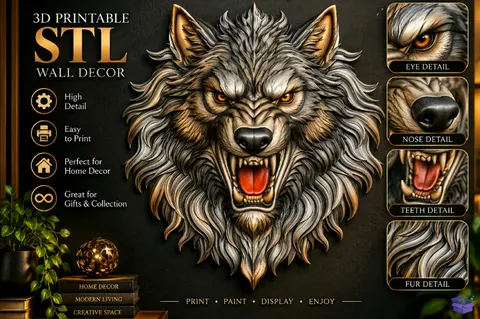 Wolf Head STL - 3D Baskı ve Model Dosyası (STL, OBJ, 3MF) - 3D Baskı  İndir (STL, OBJ, 3MF)