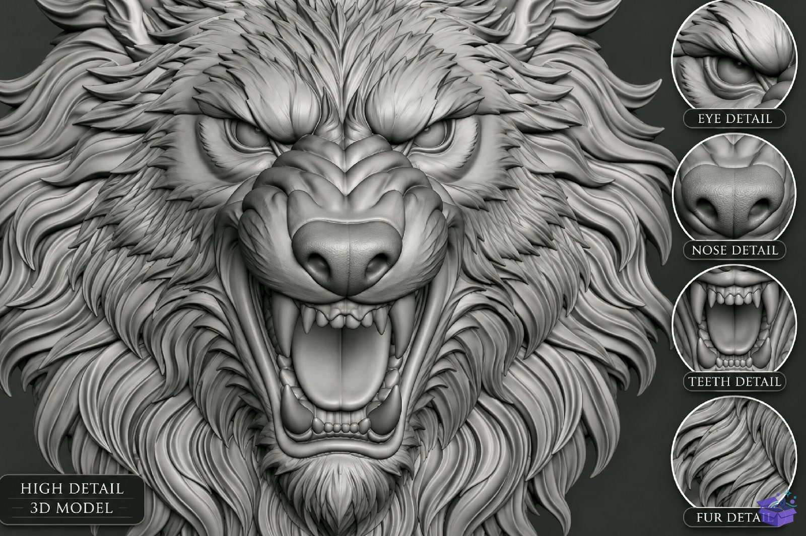 Wolf Head STL - 3D Baskı ve Model Dosyası (STL, OBJ, 3MF) - detaylı önizleme 2