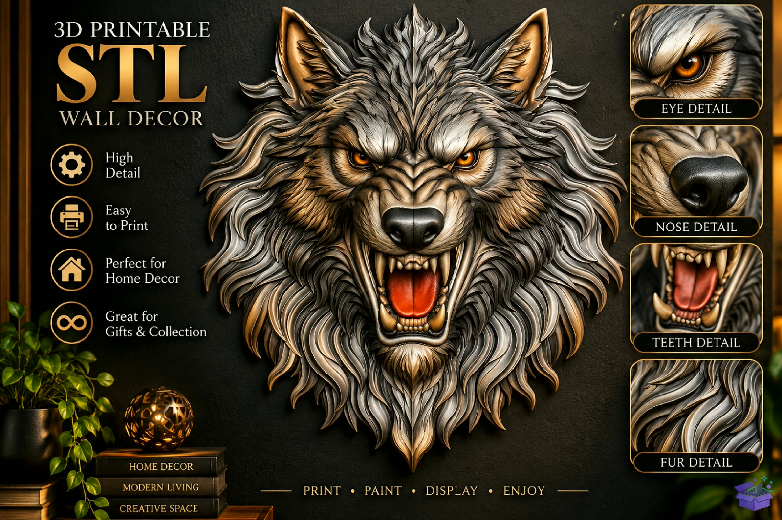 Wolf Head STL - 3D Baskı ve Model Dosyası (STL, OBJ, 3MF) - detaylı önizleme 4