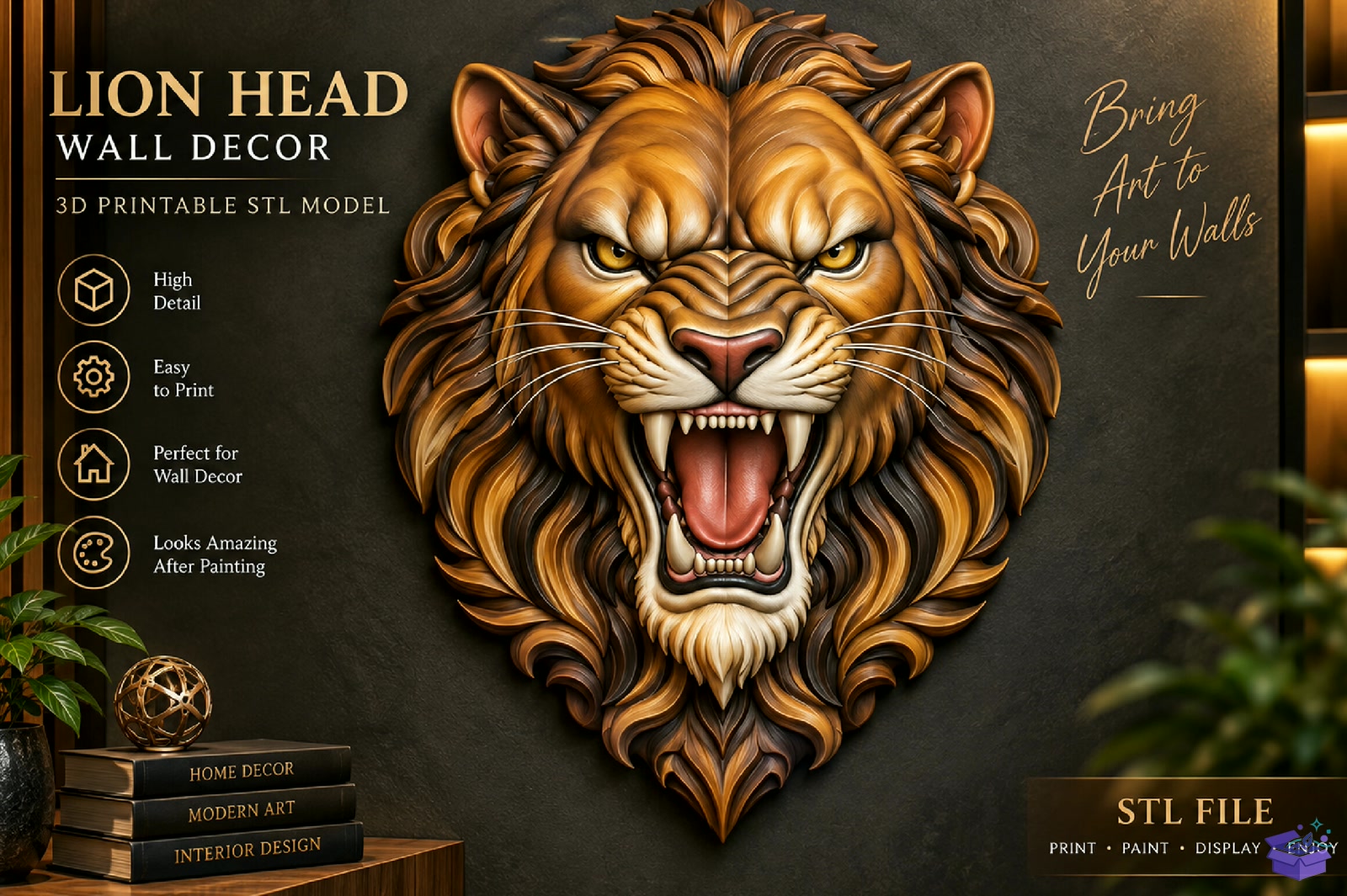 Lion Head STL - 3D Baskı ve Model Dosyası (STL, OBJ, 3MF) - detaylı önizleme 4