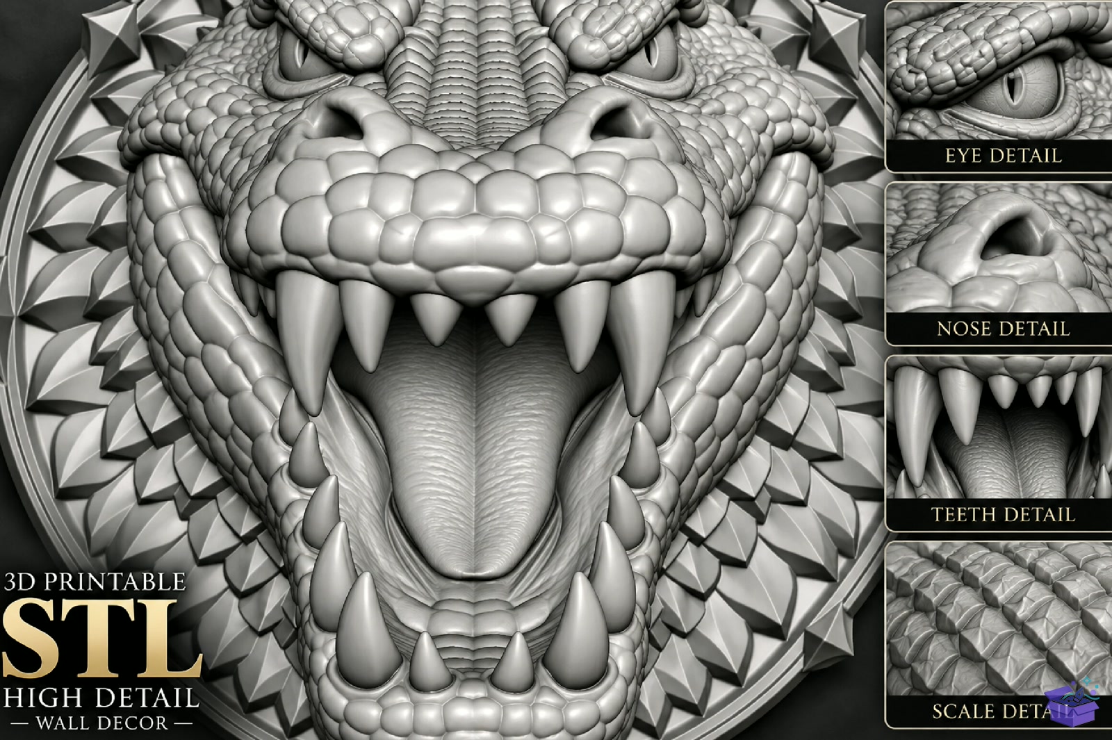 Crocodile Head STL - 3D Baskı ve Model Dosyası (STL, OBJ, 3MF) - detaylı önizleme 2