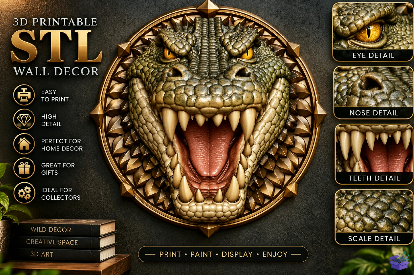 Crocodile Head STL - 3D Baskı ve Model Dosyası (STL, OBJ, 3MF) - detaylı önizleme 4