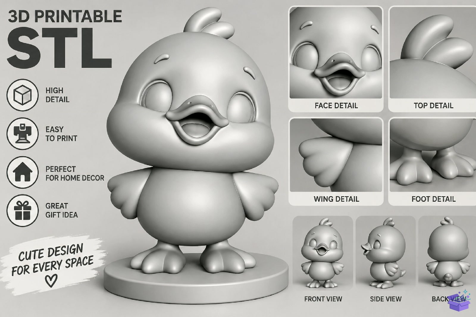Kawaii Duck 3D Baskı STL - 3D Baskı ve Model Dosyası (STL, OBJ, 3MF) - detaylı önizleme 2