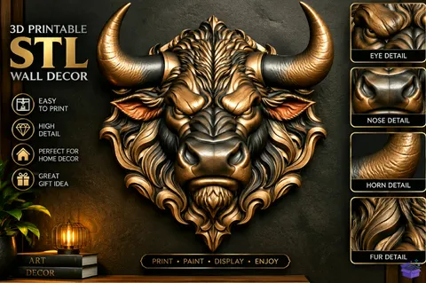 Bull Head STL - 3D Baskı ve Model Dosyası (STL, OBJ, 3MF) - 3D Baskı  İndir (STL, OBJ, 3MF)