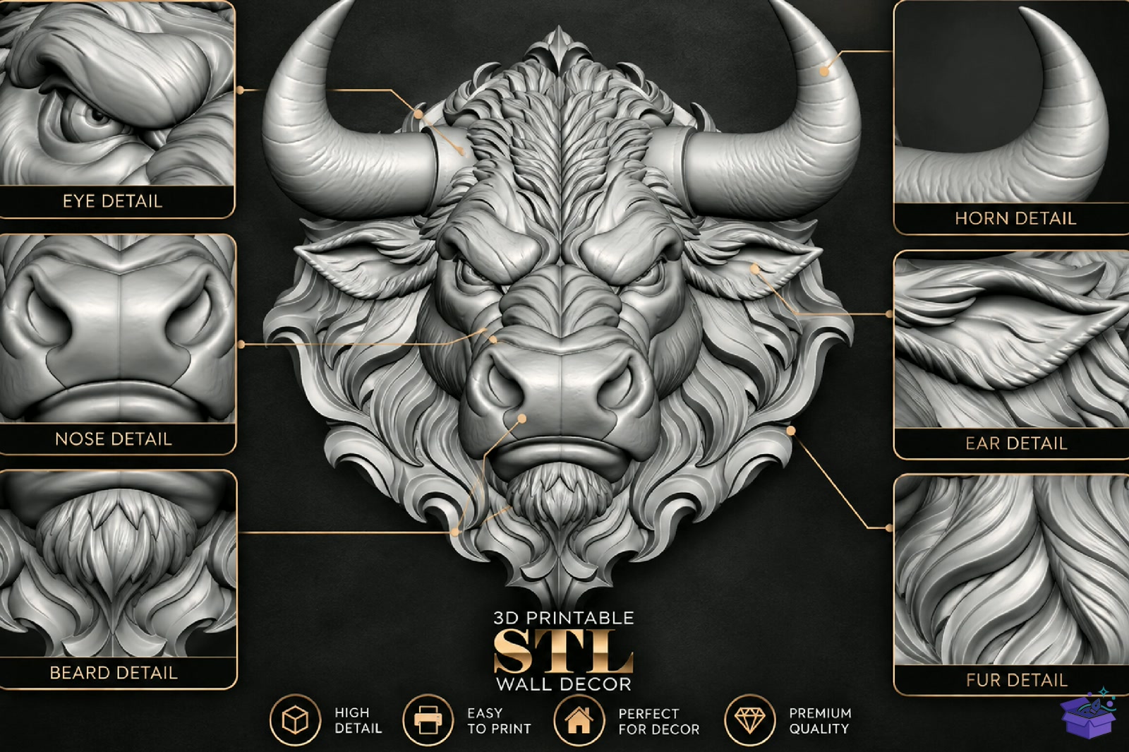 Bull Head STL - 3D Baskı ve Model Dosyası (STL, OBJ, 3MF) - detaylı önizleme 2