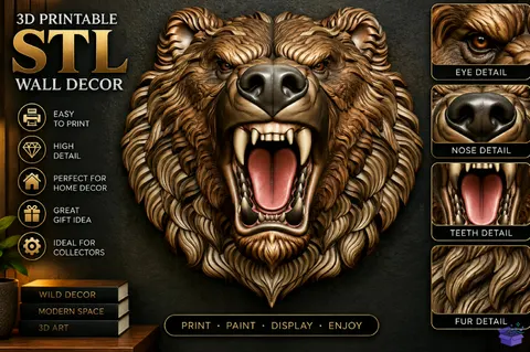 Bear Head STL - 3D Baskı ve Model Dosyası (STL, OBJ, 3MF) - 3D Baskı  İndir (STL, OBJ, 3MF)