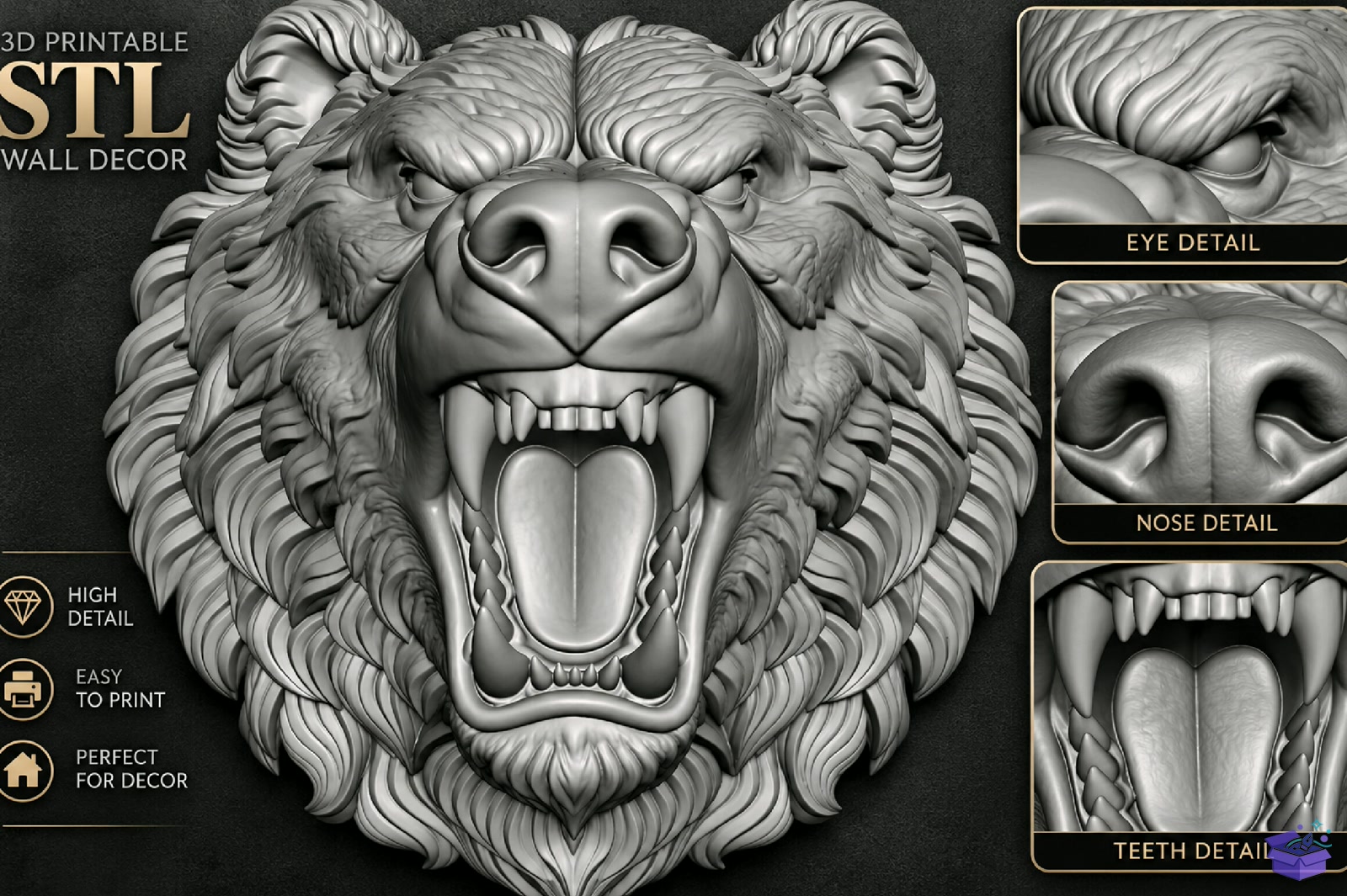 Bear Head STL - 3D Baskı ve Model Dosyası (STL, OBJ, 3MF) - detaylı önizleme 2