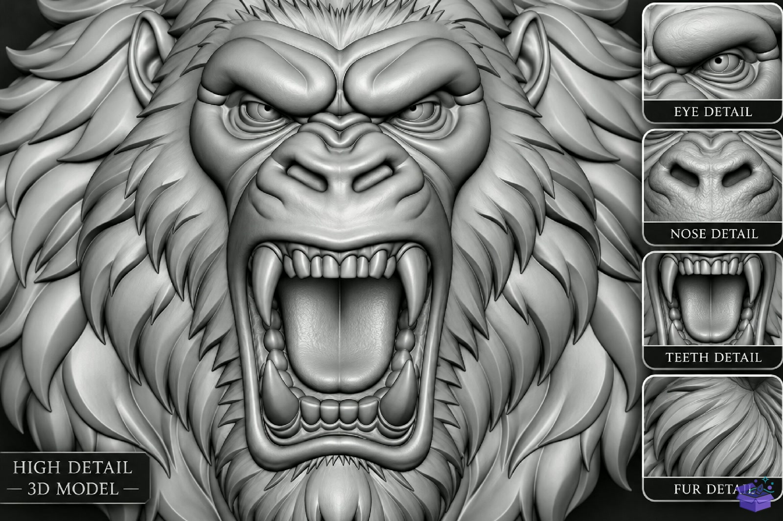 Gorilla Head STL - 3D Baskı ve Model Dosyası (STL, OBJ, 3MF) - detaylı önizleme 2