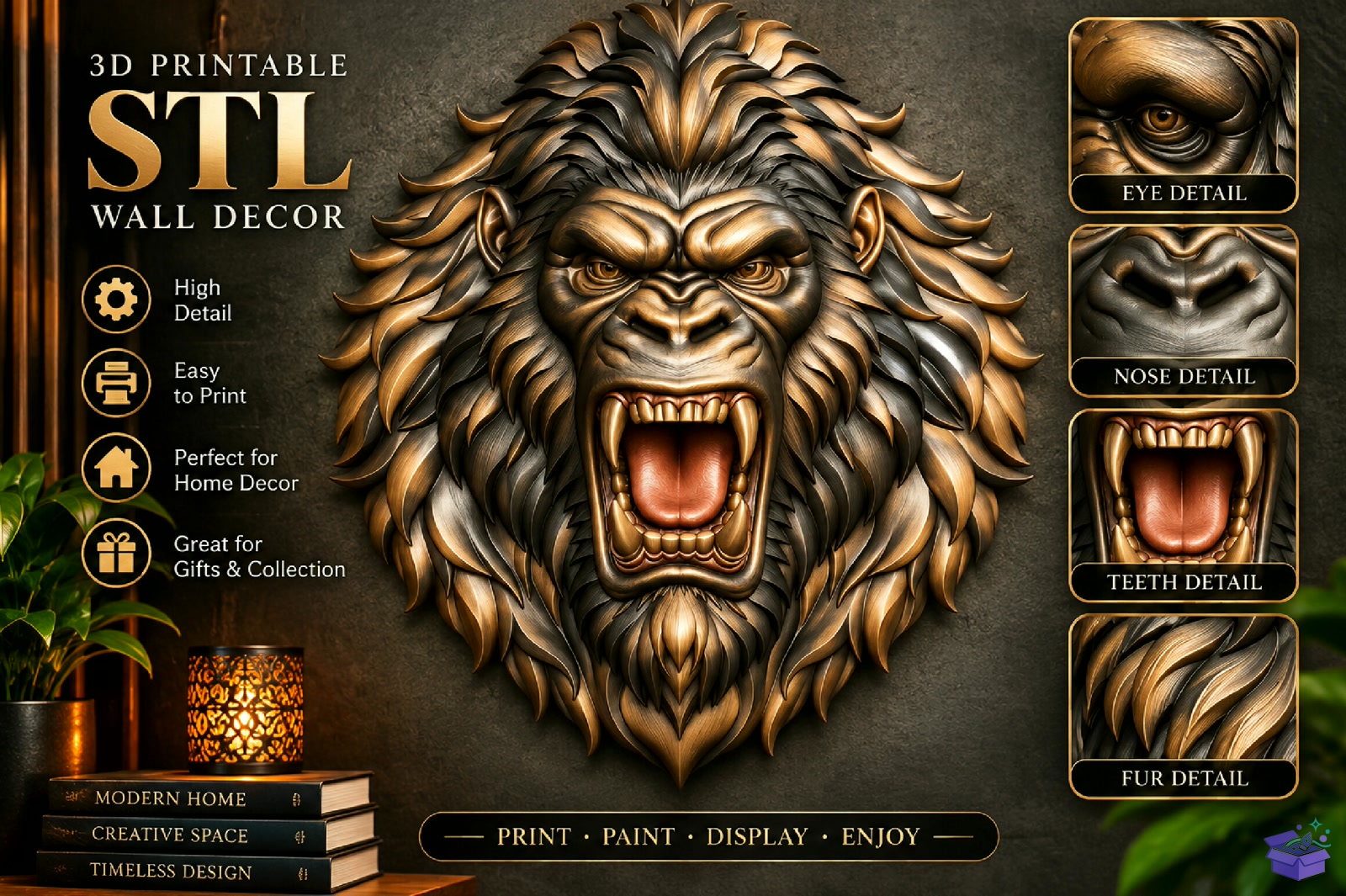 Gorilla Head STL - 3D Baskı ve Model Dosyası (STL, OBJ, 3MF) - detaylı önizleme 4