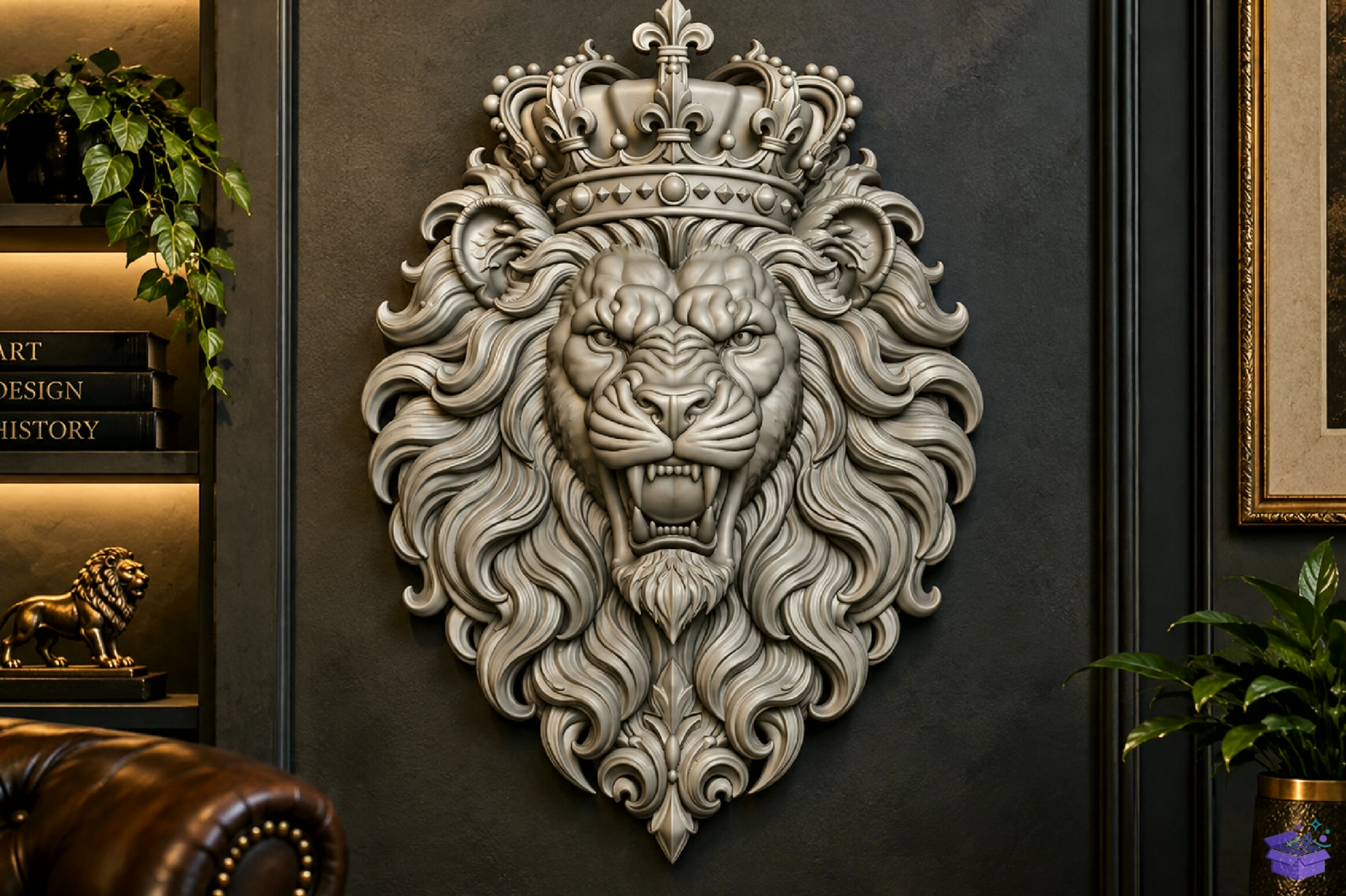 Royal Lion Head Duvar Dekoru STL - 3D Baskı ve Model Dosyası (STL, OBJ, 3MF) - detaylı önizleme 3