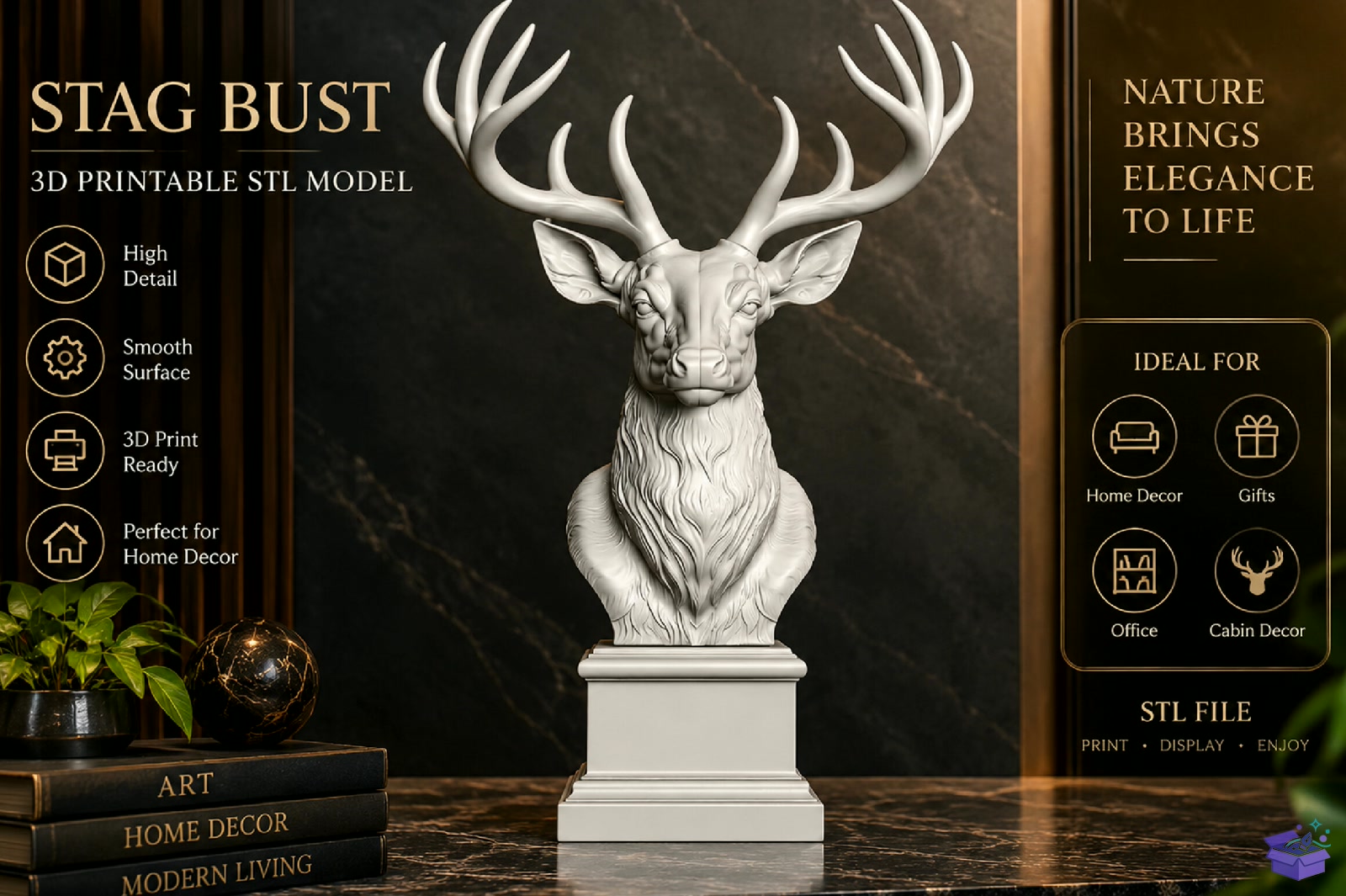 Royal Geyik Figurine 3D Baskı - 3D Baskı ve Model Dosyası (STL, OBJ, 3MF) - detaylı önizleme 4