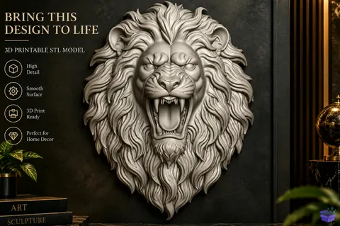 Roaring Lion Wall Plaque STL - 3D Baskı ve Model Dosyası (STL, OBJ, 3MF) - 3D Baskı  İndir (STL, OBJ, 3MF)