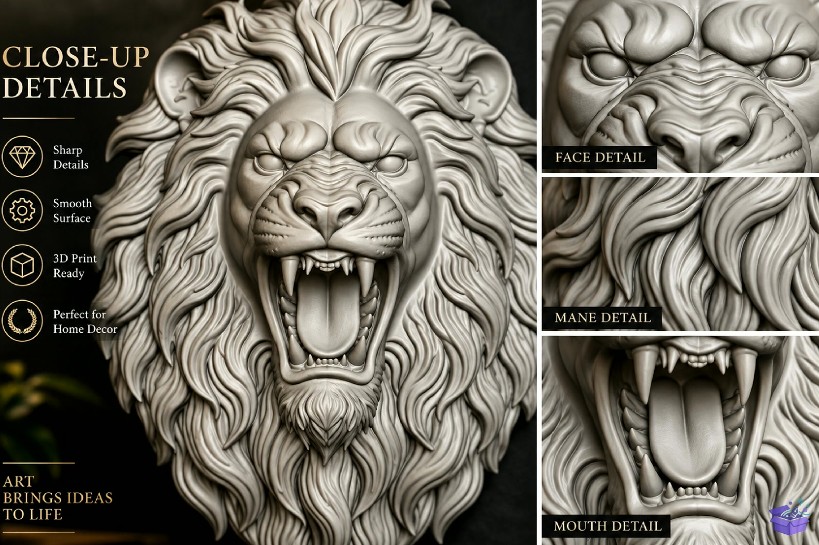 Roaring Lion Wall Plaque STL - 3D Baskı ve Model Dosyası (STL, OBJ, 3MF) - detaylı önizleme 2