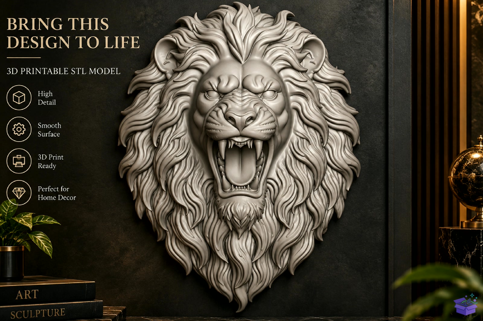 Roaring Lion Wall Plaque STL - 3D Baskı ve Model Dosyası (STL, OBJ, 3MF) - detaylı önizleme 4