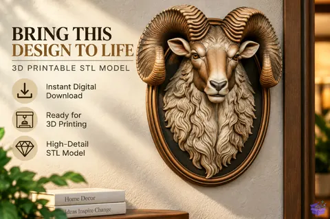Ram Wall Plaque STL Model - 3D Baskı ve Model Dosyası (STL, OBJ, 3MF) - 3D Baskı  İndir (STL, OBJ, 3MF)