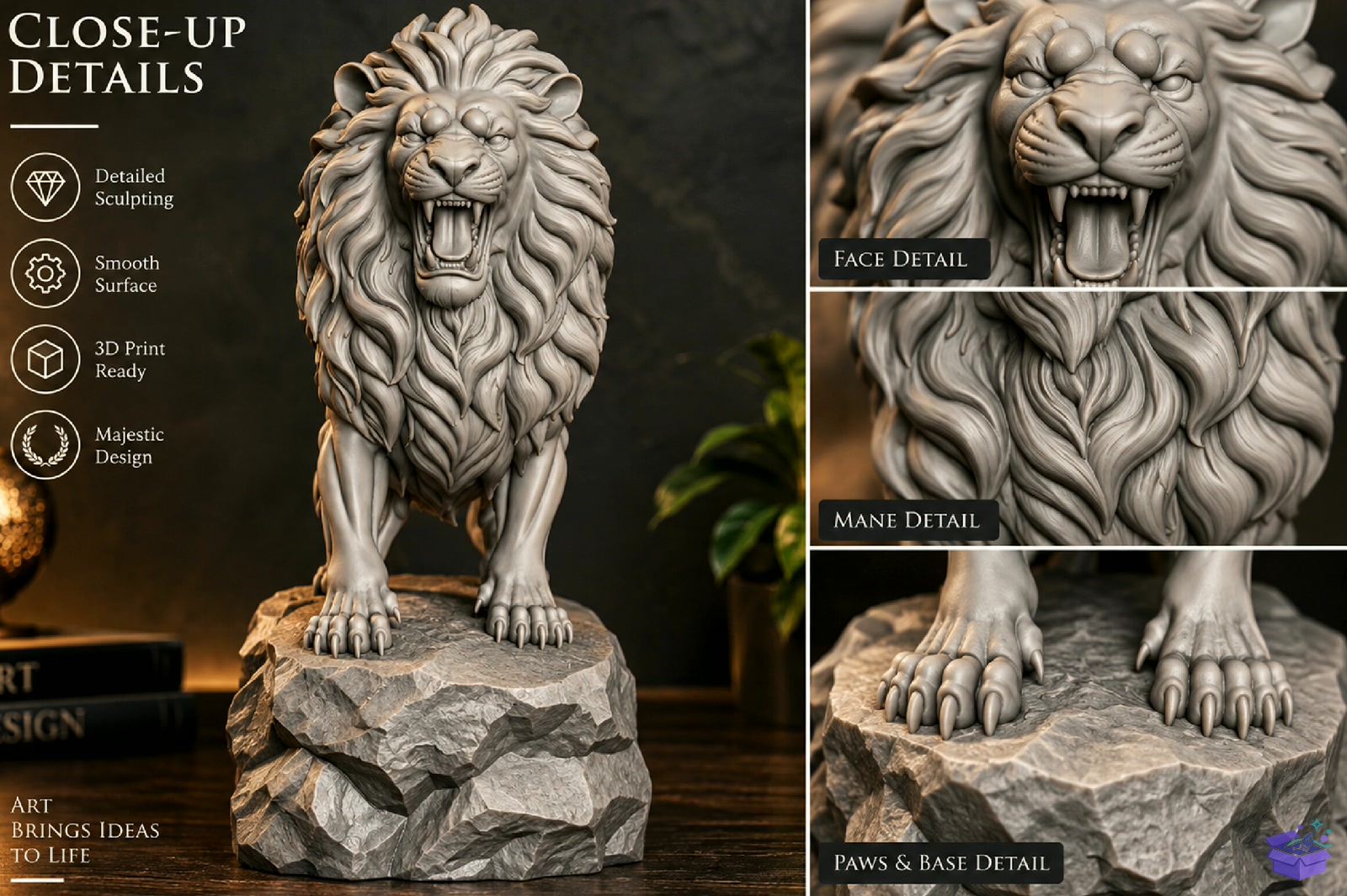 Majestic Lion Sculpture STL - 3D Baskı ve Model Dosyası (STL, OBJ, 3MF) - detaylı önizleme 2