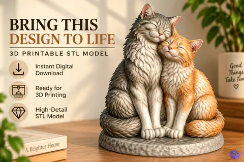 Cozy Kedi Couple Heykel Biblo STL - 3D Baskı ve Model Dosyası (STL, OBJ, 3MF) - 3D Baskı  İndir (STL, OBJ, 3MF)