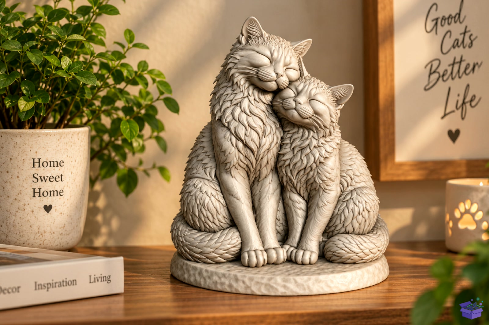 Cozy Kedi Couple Heykel Biblo STL - 3D Baskı ve Model Dosyası (STL, OBJ, 3MF) - detaylı önizleme 3