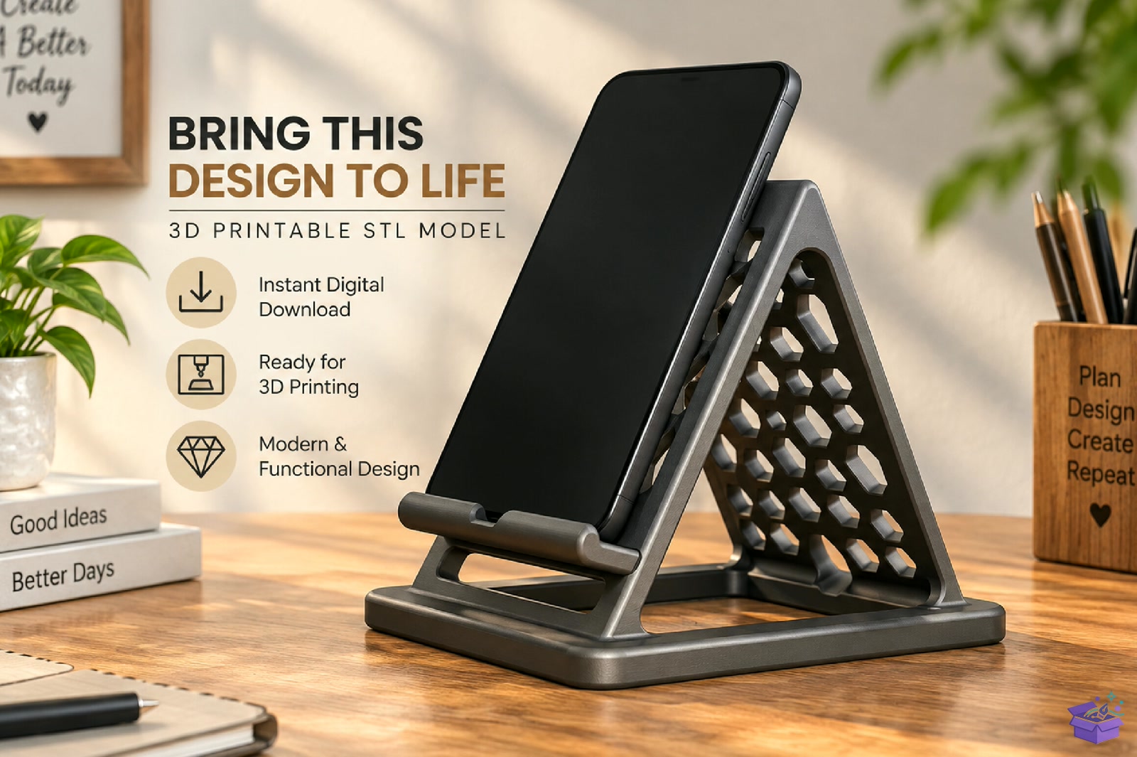 Honeycomb Telefon Standı STL - 3D Baskı ve Model Dosyası (STL, OBJ, 3MF) - detaylı önizleme 4
