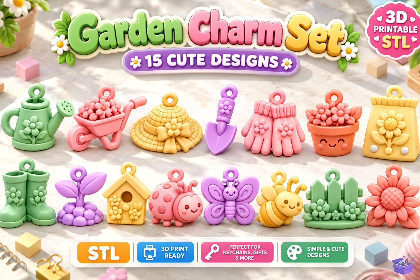 Pastel Garden Charm STL 3D Baskı - 3D Baskı ve Model Dosyası (STL, OBJ, 3MF) - detaylı önizleme 4