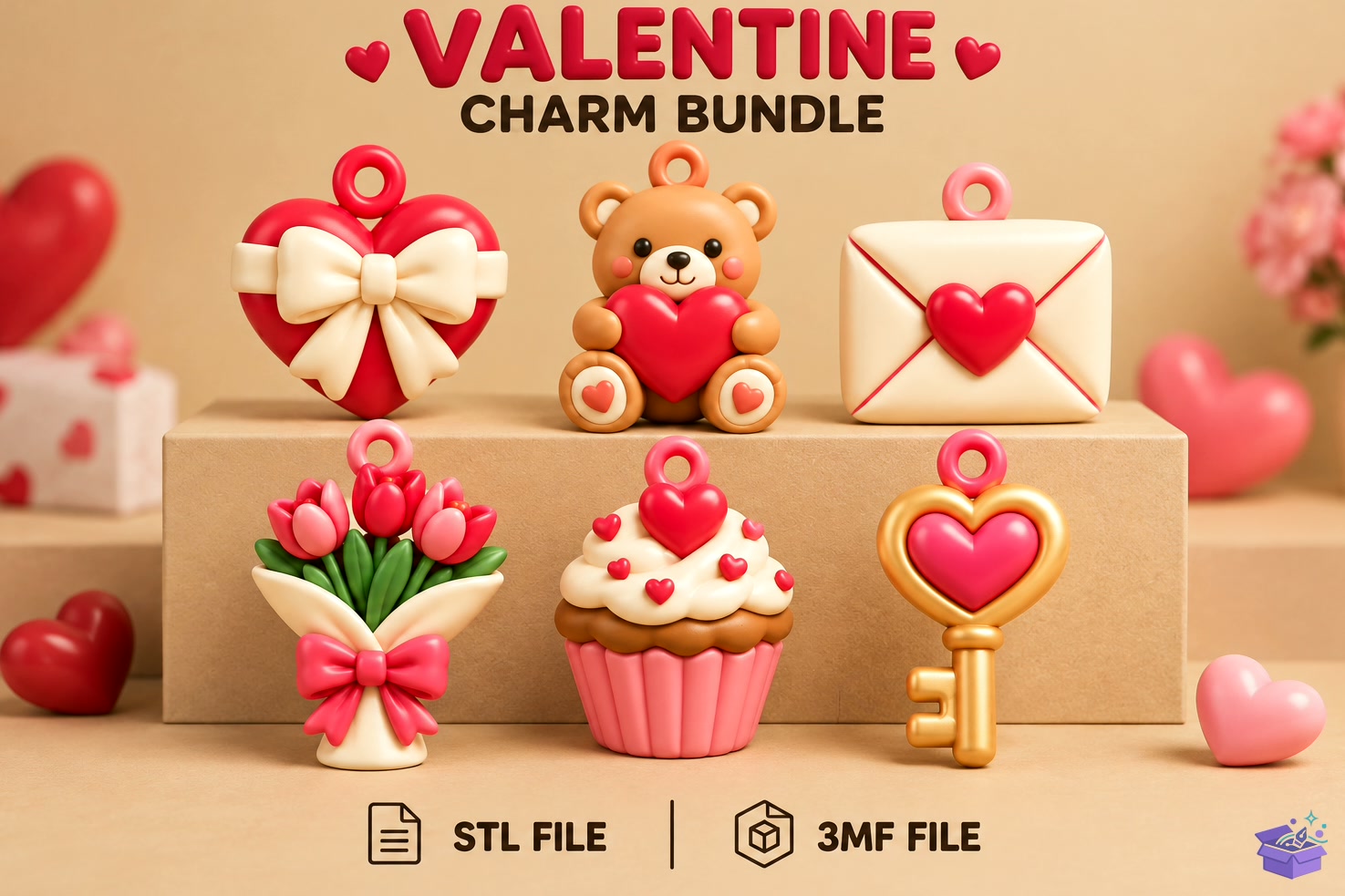 Valentine’s Day Anahtarlık Collection STL - 3D Baskı ve Model Dosyası (STL, OBJ, 3MF) - detaylı önizleme 4