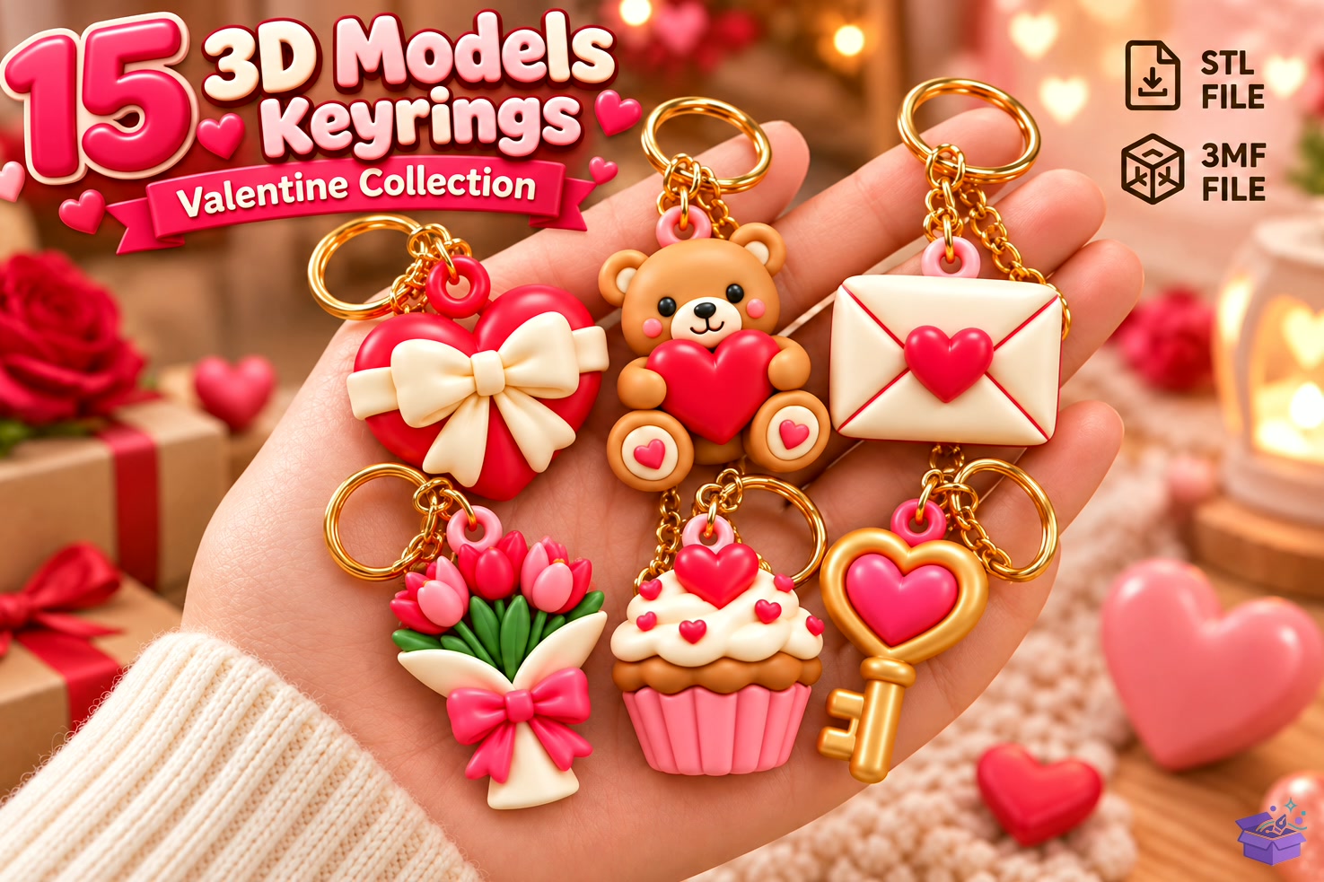 Valentine’s Day Anahtarlık Collection STL - 3D Baskı ve Model Dosyası (STL, OBJ, 3MF) - detaylı önizleme 5