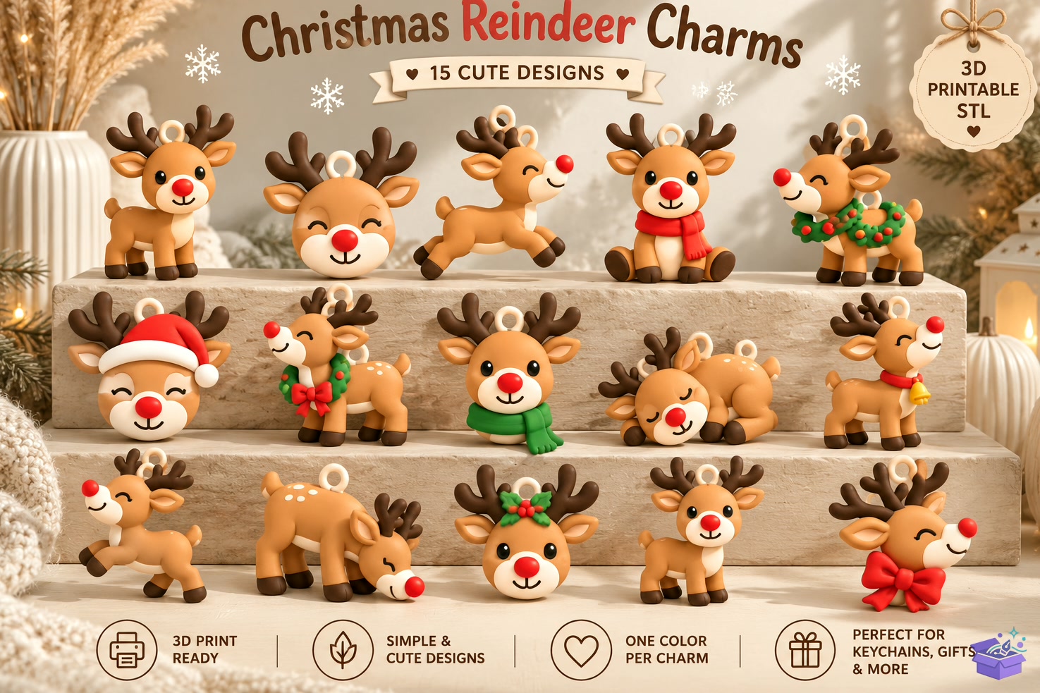 Yılbaşı Ren Geyiği Charms STL - 3D Baskı ve Model Dosyası (STL, OBJ, 3MF) - detaylı önizleme 4