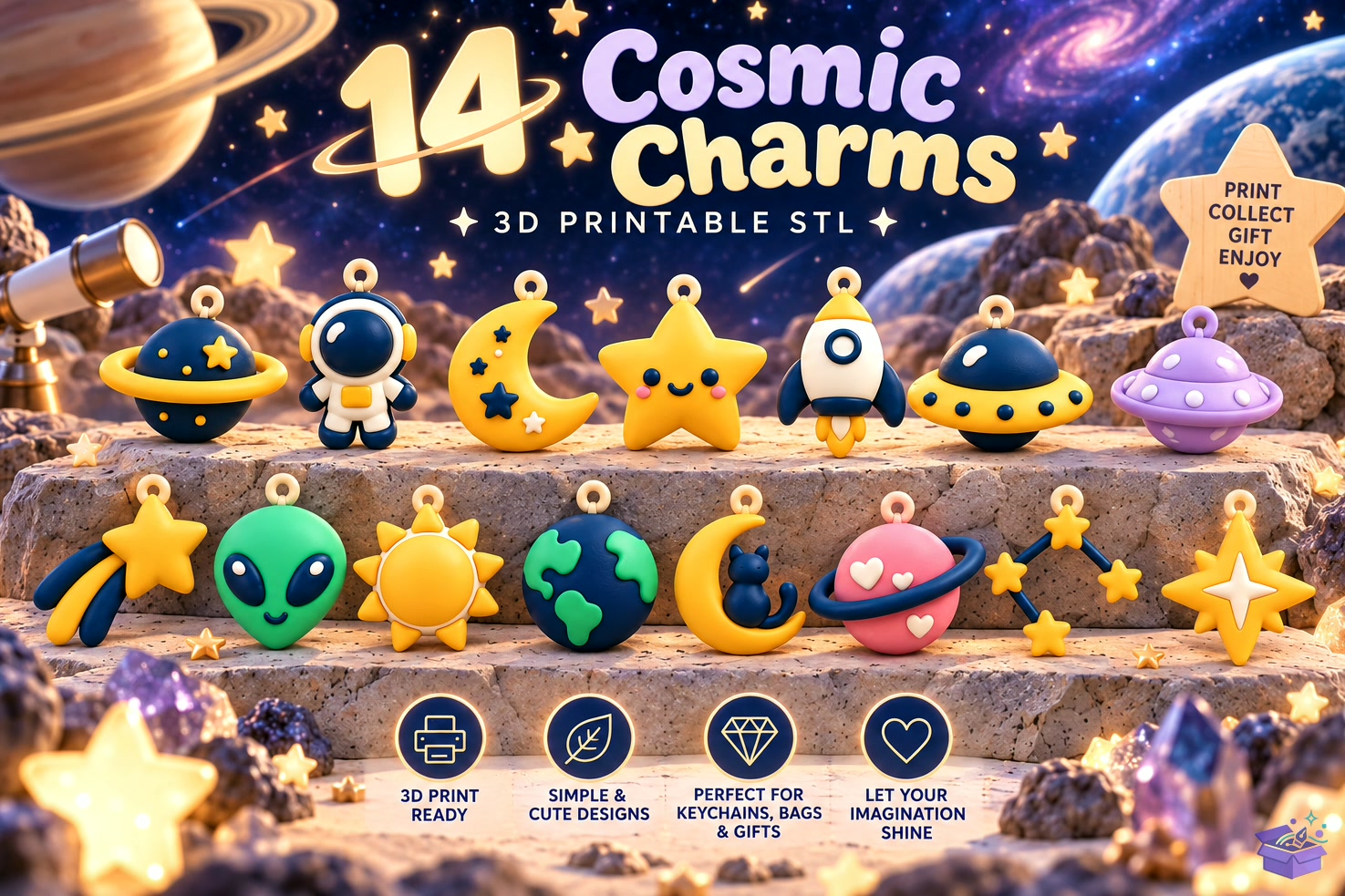 Cosmic Space Charms STL - 3D Baskı ve Model Dosyası (STL, OBJ, 3MF) - detaylı önizleme 2