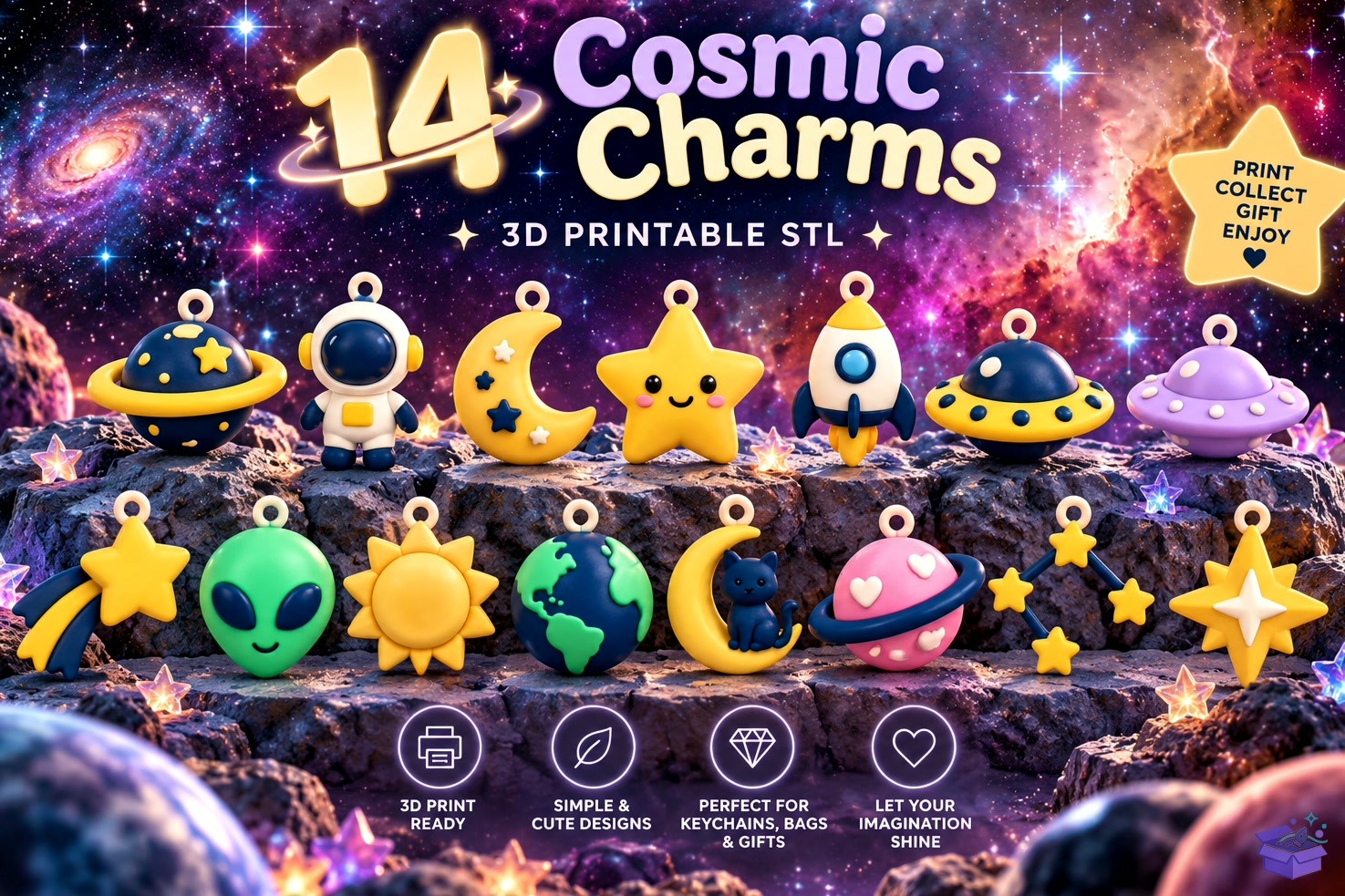 Cosmic Space Charms STL - 3D Baskı ve Model Dosyası (STL, OBJ, 3MF) - detaylı önizleme 3