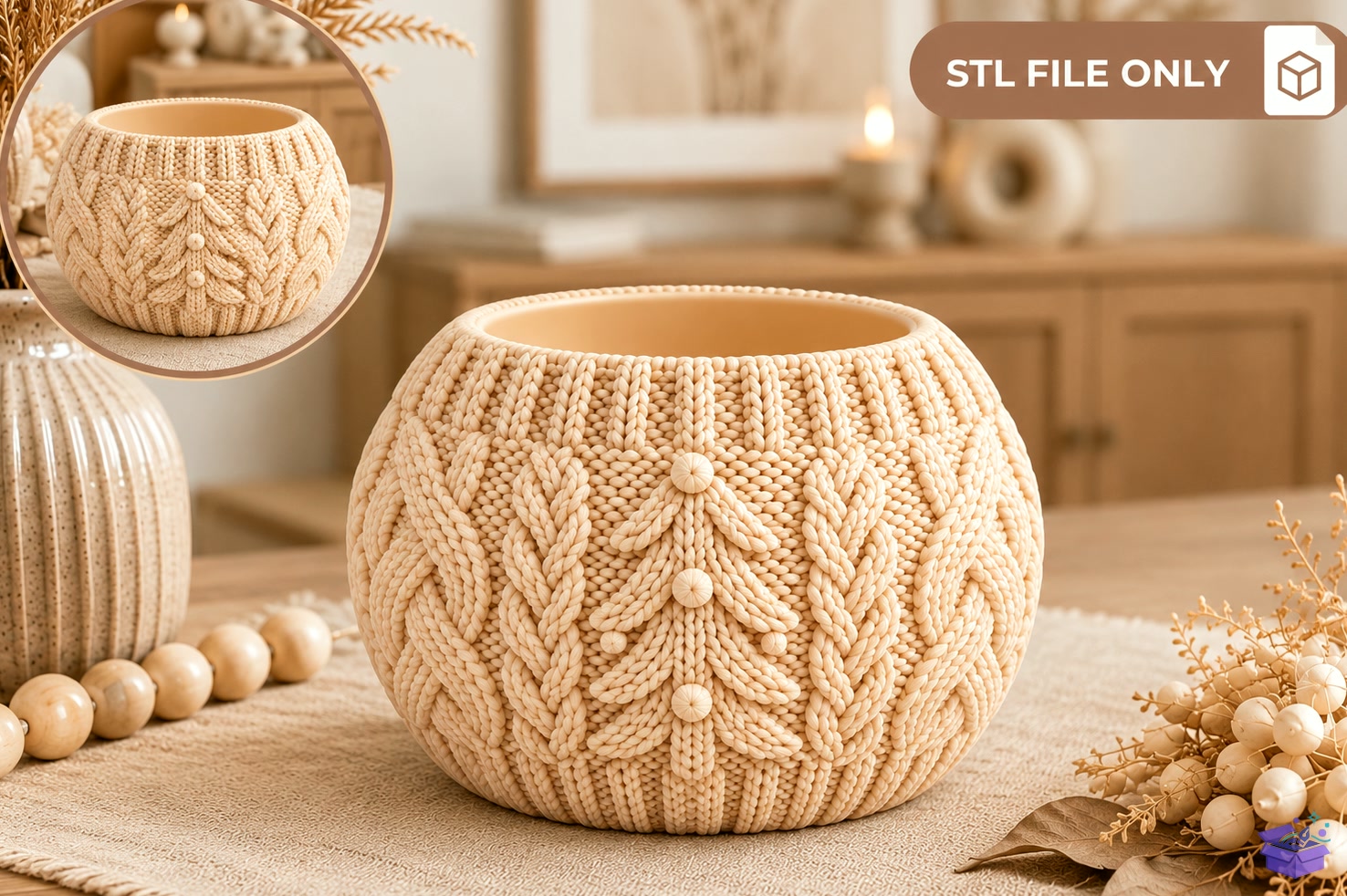 Knitted Tealight Tutucu STL - 3D Baskı ve Model Dosyası (STL, OBJ, 3MF) - detaylı önizleme 6