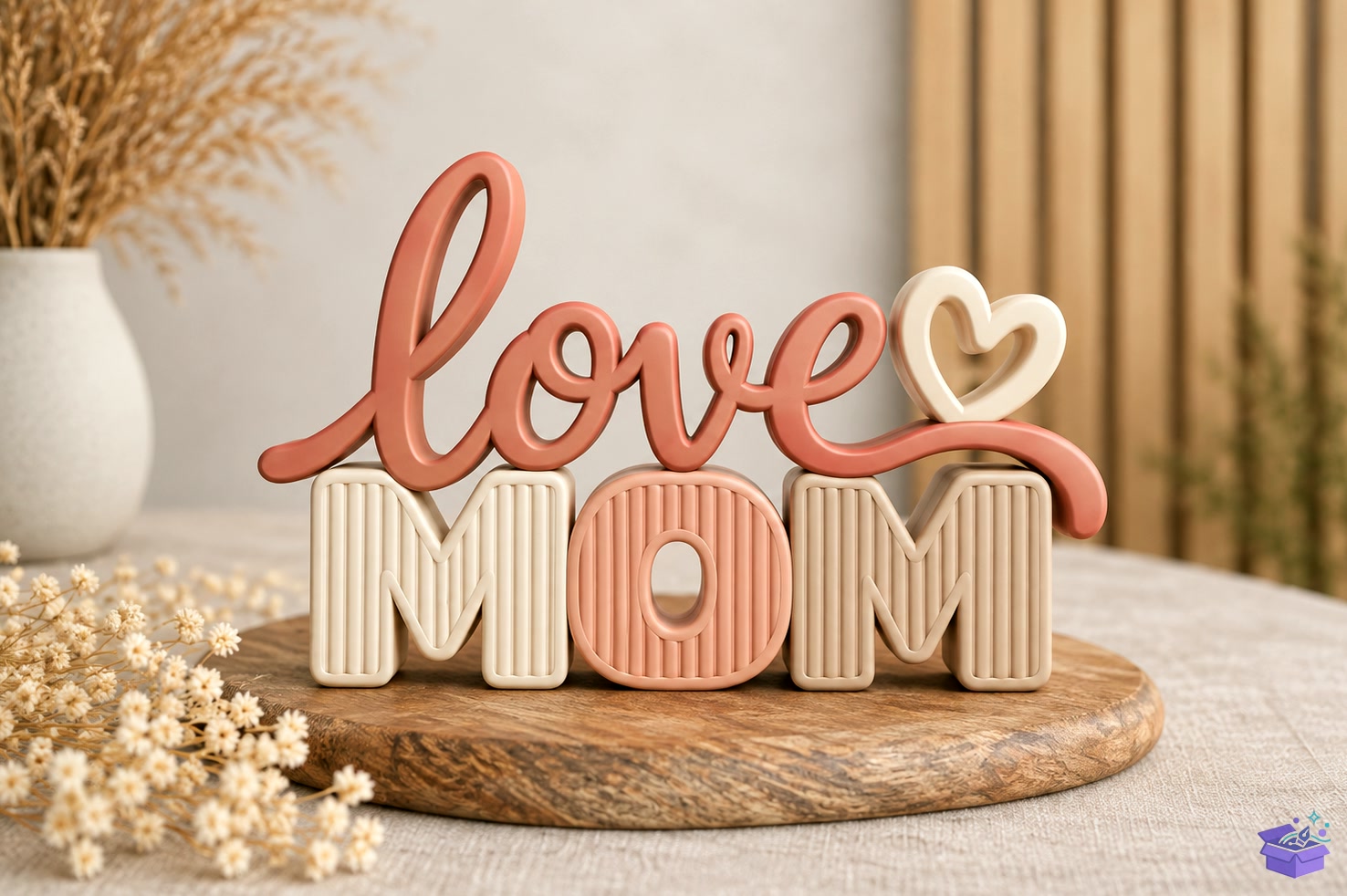 Love Mom Kalp Temalı Tabela Levha 3D STL Decor - 3D Baskı ve Model Dosyası (STL, OBJ, 3MF) - detaylı önizleme 2