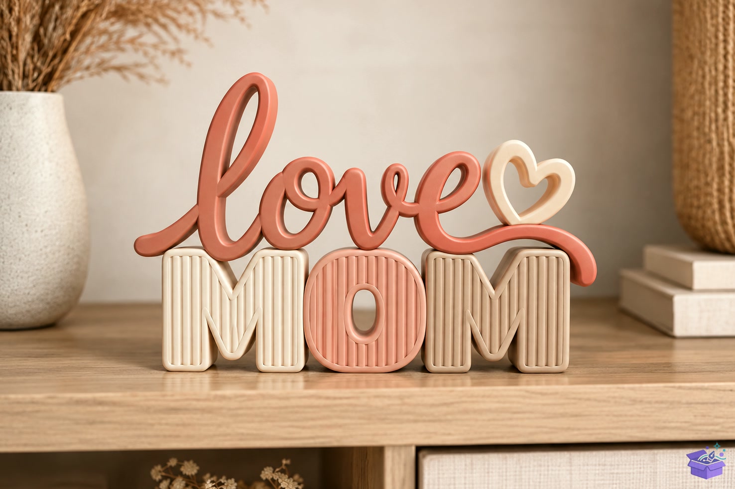 Love Mom Kalp Temalı Tabela Levha 3D STL Decor - 3D Baskı ve Model Dosyası (STL, OBJ, 3MF) - detaylı önizleme 3